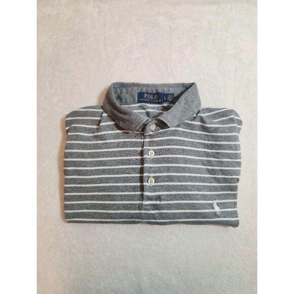 Polo Ralph Lauren Cotton Shirt Large Gray Striped Pony Short Sleeve Golf Preppy - Picture 1 of 12